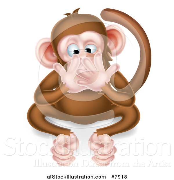 Vector Illustration of a Cartoon Speak No Evil Wise Monkey Covering His Mouth