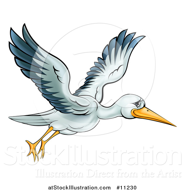 Vector Illustration of a Cartoon Stork Bird in Flight