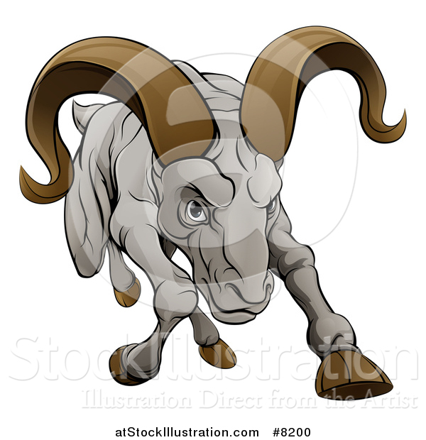 Vector Illustration of a Cartoon Tough Angry Ram Sheep Charging Forward