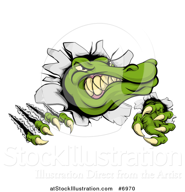 Vector Illustration of a Cartoon Vicious Alligator or Crocodile Head Slashing Through a Wall