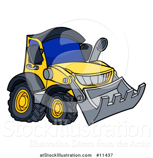 Vector Illustration of a Cartoon Yellow Bulldozer