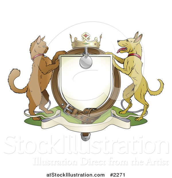 Vector Illustration of a Cat and Dog Pets Coat of Arms with a Collar