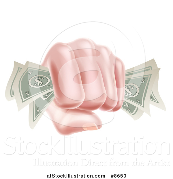 Vector Illustration of a Caucasian Hand Fisted and Holding Cash Money