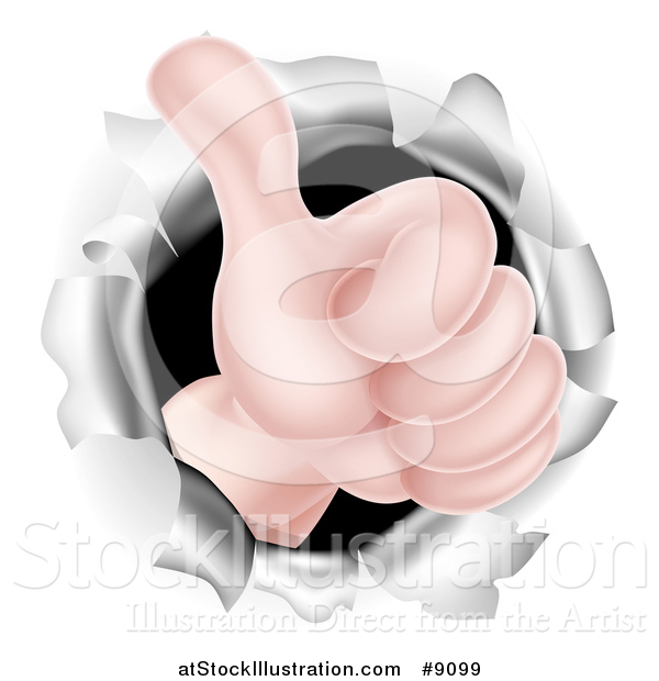 Vector Illustration of a Caucasian Hand Giving a Thumb Up, Breaking Through a Hole