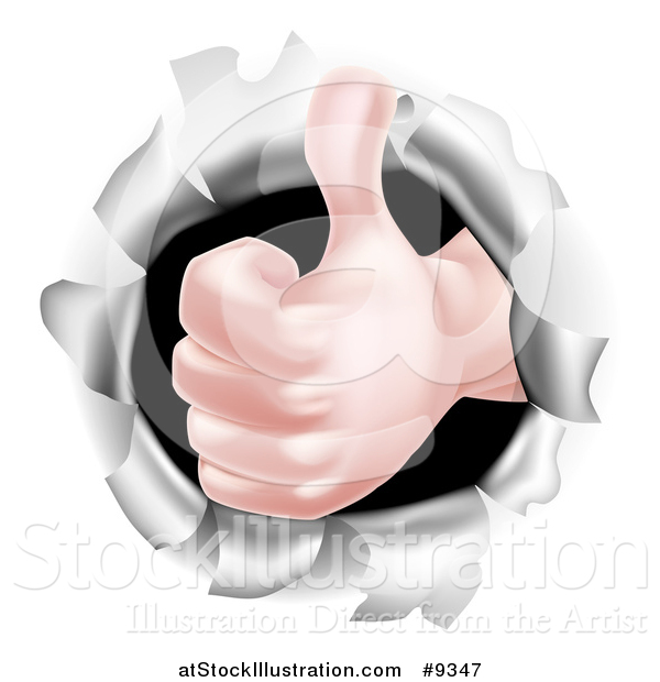 Vector Illustration of a Caucasian Hand Giving a Thumb Up, Breaking Through a Hole