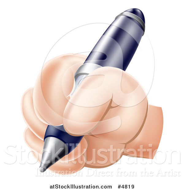 Vector Illustration of a Caucasian Hand Writing with a Pen