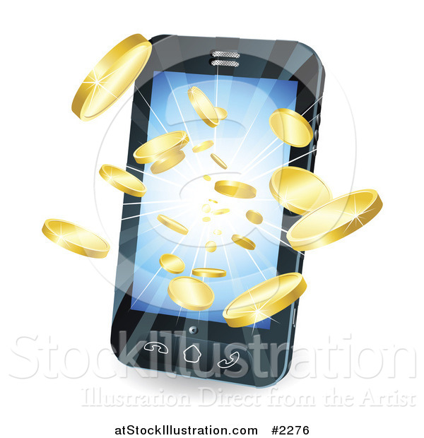 Vector Illustration of a Cell Phone Spitting out Coins