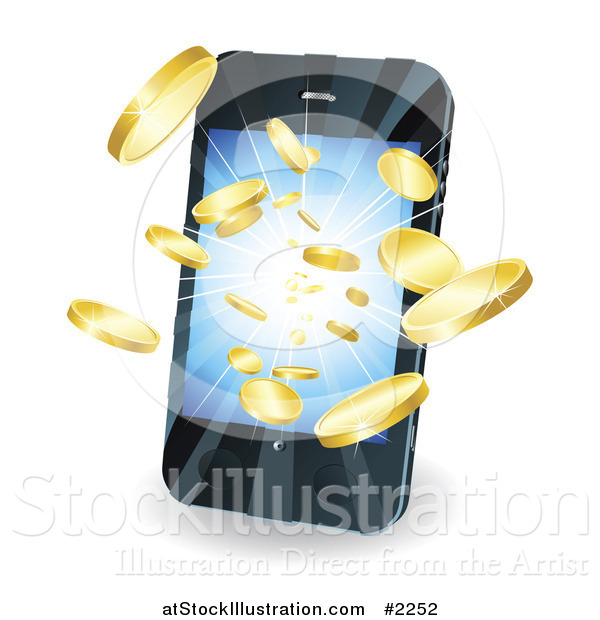 Vector Illustration of a Cell Phone with Coins