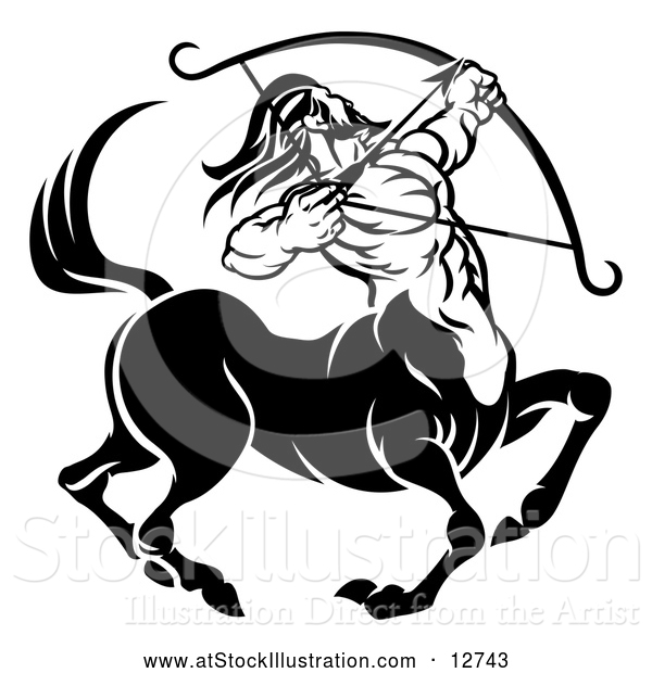 Vector Illustration of a Centaur Sagittarius - Zodiac Horoscope Astrology - Black Outline