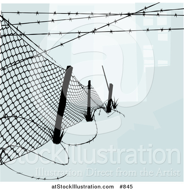 Vector Illustration of a Chainlink Fence with Barbed Wire Along the Top and Bottom to Keep Intruders in or out