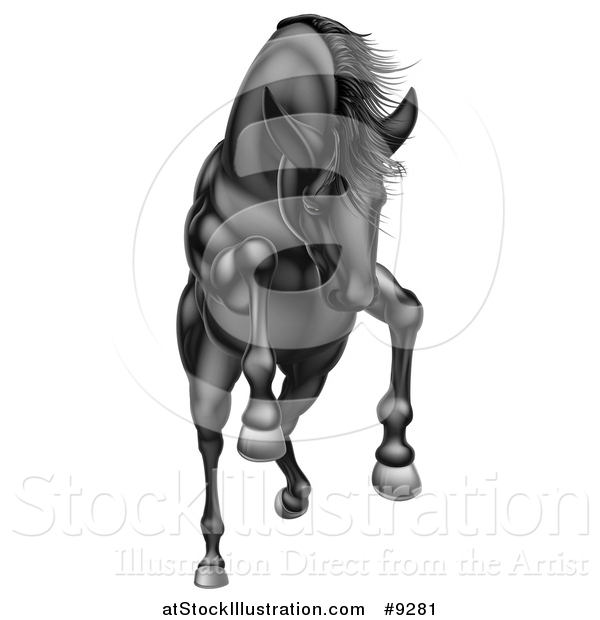 Vector Illustration of a Charging, Jumping or Rearing Black Horse