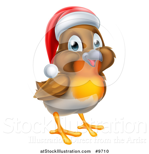 Vector Illustration of a Cheerful Christmas Robin in a Santa Hat, Facing Right