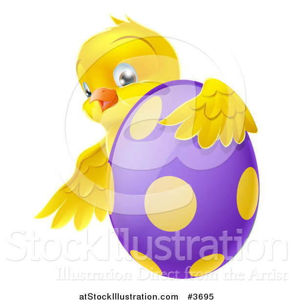 Vector Illustration of a Chick Hugging a Polka Dot Easter Egg