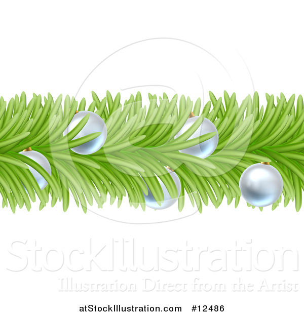 Vector Illustration of a Christmas Branch Garland with Silver Baubles