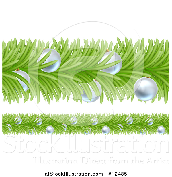 Vector Illustration of a Christmas Branch Garlands with Silver Baubles
