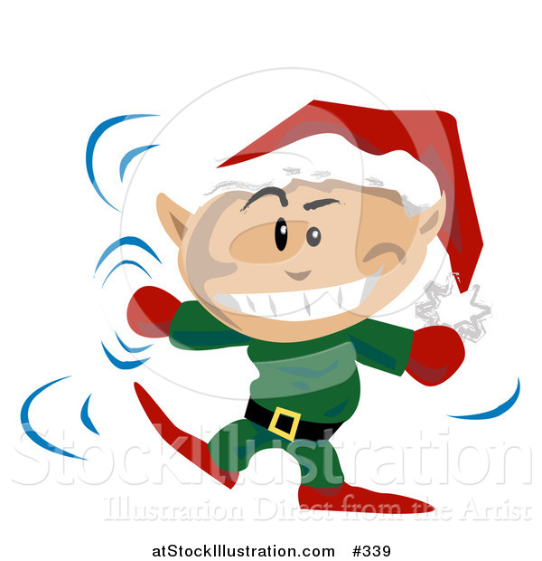 Vector Illustration of a Christmas Elf Wearing a Santa Hat and Dancing