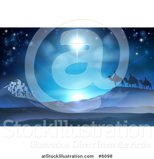 Vector Illustration of a Christmas Nativity Background of the Wise Men and Bethlehem Under the Star