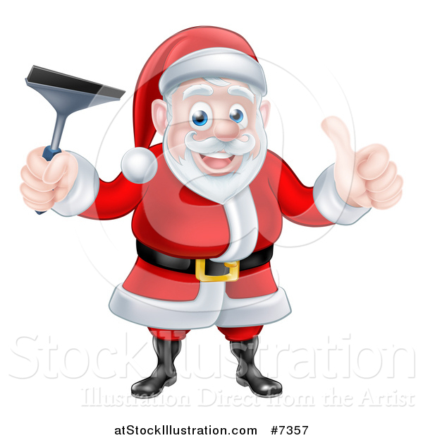 Vector Illustration of a Christmas Santa Claus Giving a Thumb up and Holding a Window Cleaning Squeegee 3