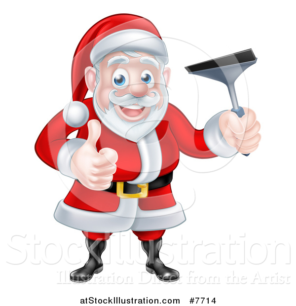 Vector Illustration of a Christmas Santa Claus Giving a Thumb up and Holding a Window Cleaning Squeegee 4