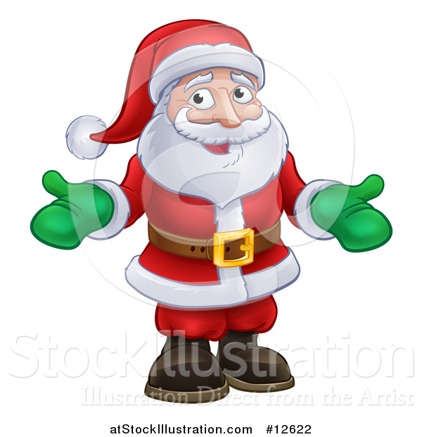Vector Illustration of a Christmas Santa Wearing Green Mittens