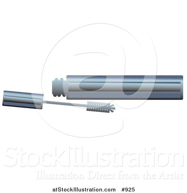 Vector Illustration of a Chrome Tube of Eyelash Mascara Resting by an Applicator Wand