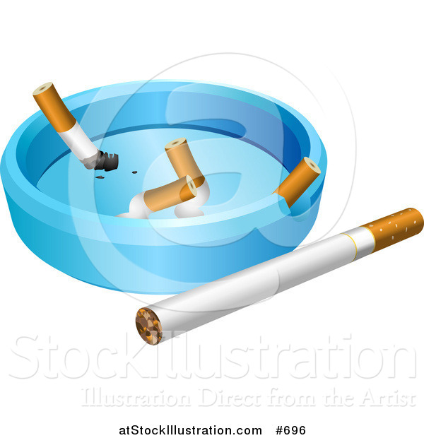 Vector Illustration of a Cigarette by an Ash Tray with Cigarette Butts