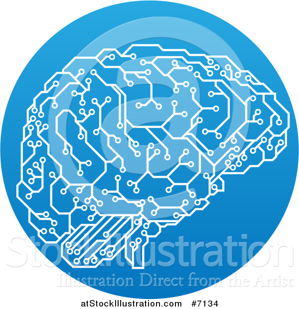 Vector Illustration of a Circuit Board Artificial Intelligence Computer Chip Brain in a Gradient Blue Circle