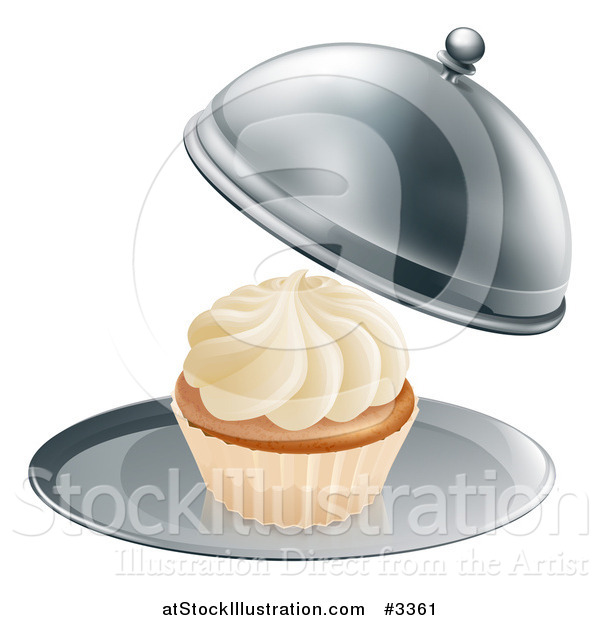 Vector Illustration of a Cloche Platter with a Cupcake