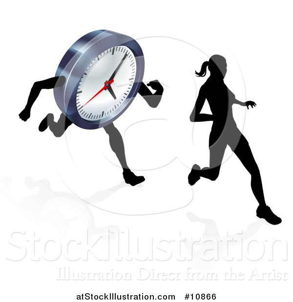 Vector Illustration of a Clock Character and Woman Running