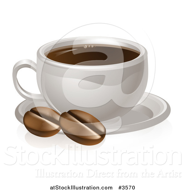 Vector Illustration of a Coffee Cup on a Saucer with Beans