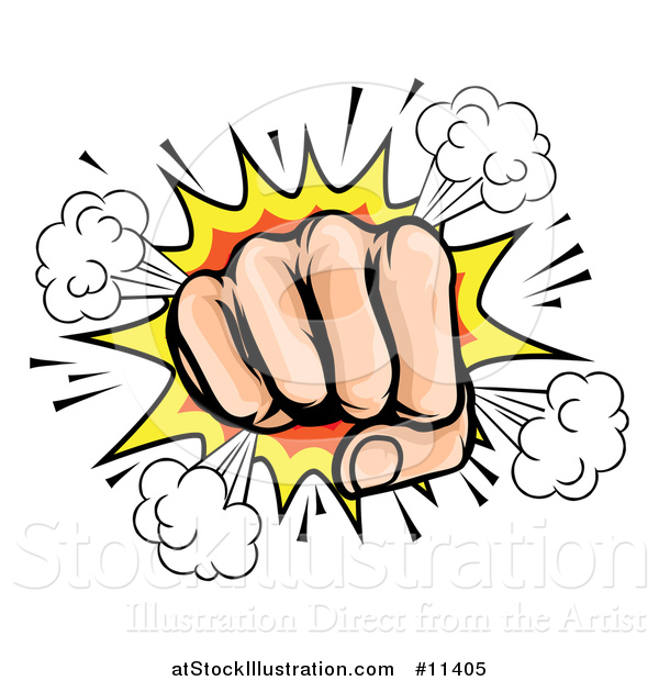 Vector Illustration of a Comic Explosion and Fisted Hand