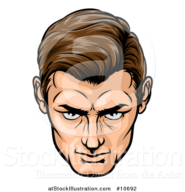 Vector Illustration of a Comic Styled Brunette Caucasian Man's Face Looking Upwards