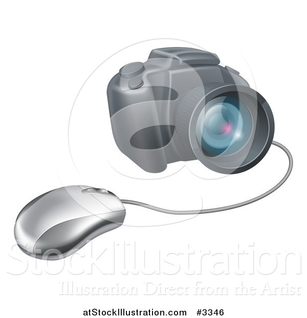 Vector Illustration of a Computer Mouse Connected to a DSLR Camera