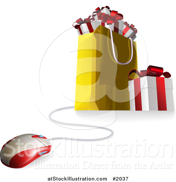 Vector Illustration of a Computer Mouse Connected to a Gift Bag