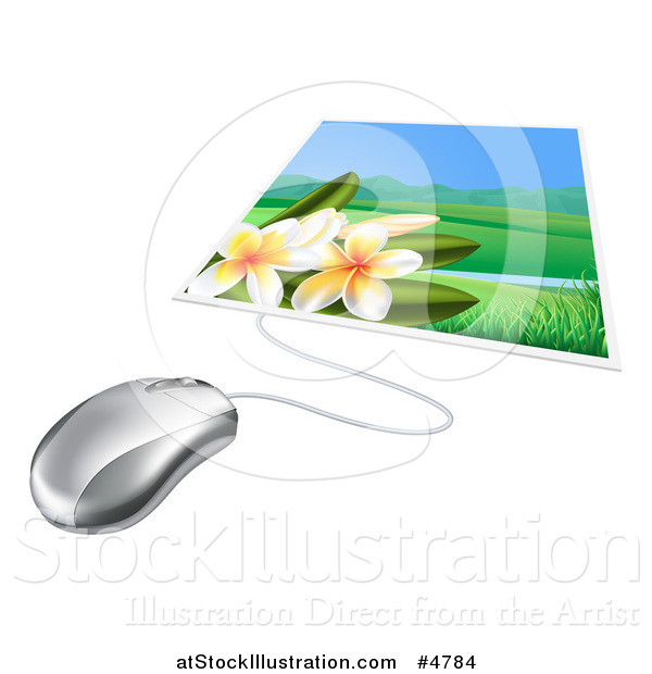 Vector Illustration of a Computer Mouse Connected to a Photo of Fangipani Flowers