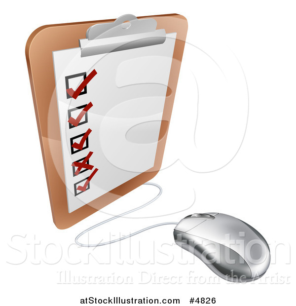 Vector Illustration of a Computer Mouse Connected to a Survey Clipboard