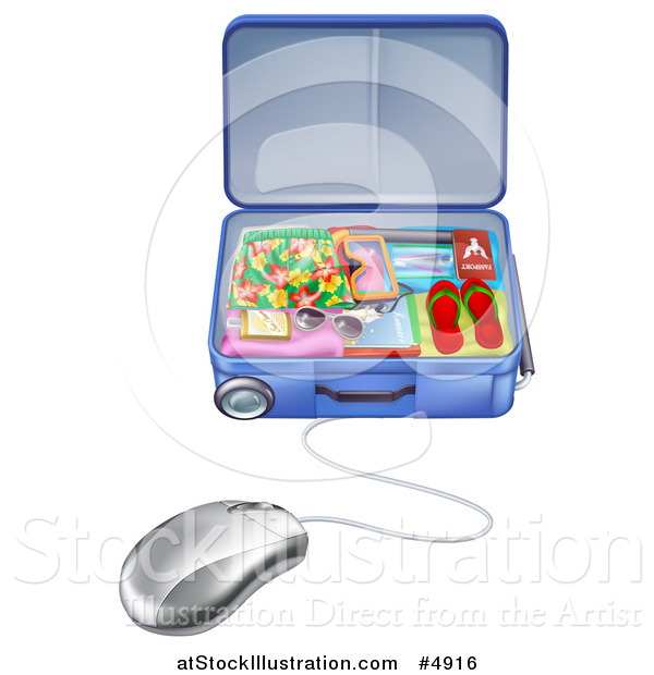 Vector Illustration of a Computer Mouse Connected to a Vacation Suitcase