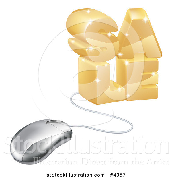 Vector Illustration of a Computer Mouse Connected to Gold SALE