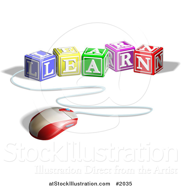 Vector Illustration of a Computer Mouse Connected to Learn Letter Blocks