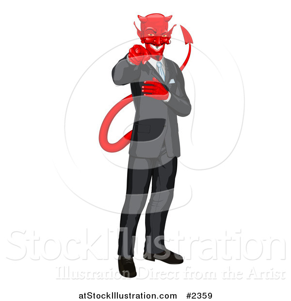 Vector Illustration of a Corrupt Devil Businessman Pointing Outwards