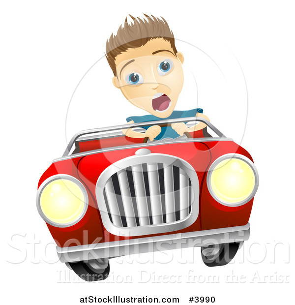 Vector Illustration of a Crazy Man Driving a Convertible Car