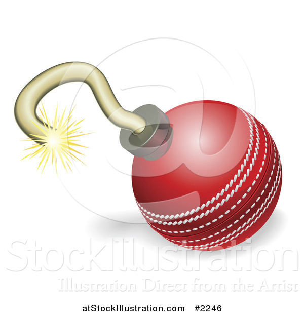 Vector Illustration of a Cricket Ball Cherry Bomb with Lit Fuse Burning down