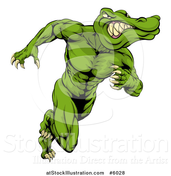 Vector Illustration of a Crocodile or Alligator Man Running Upright