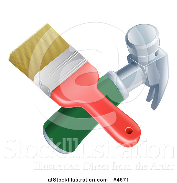 Vector Illustration of a Crossed Paintbrush and Hammer