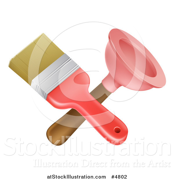 Vector Illustration of a Crossed Paintbrush and Plunger