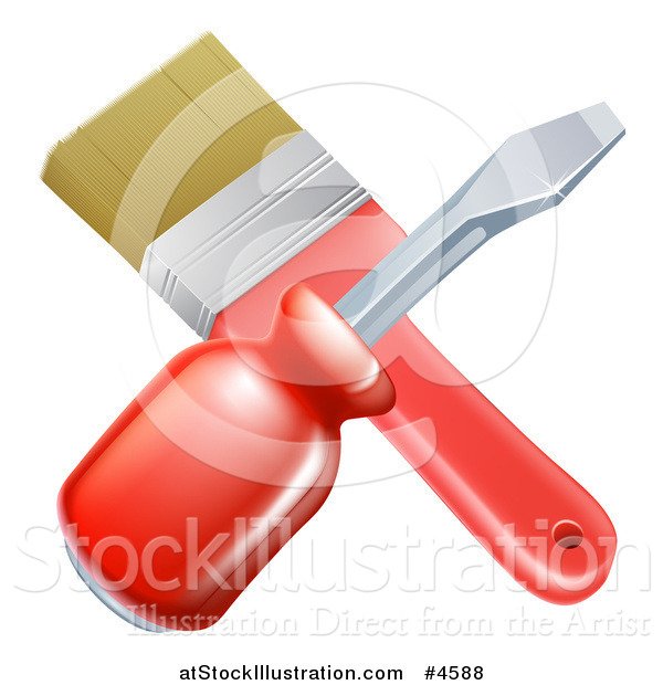 Vector Illustration of a Crossed Paintbrush and Screwdriver