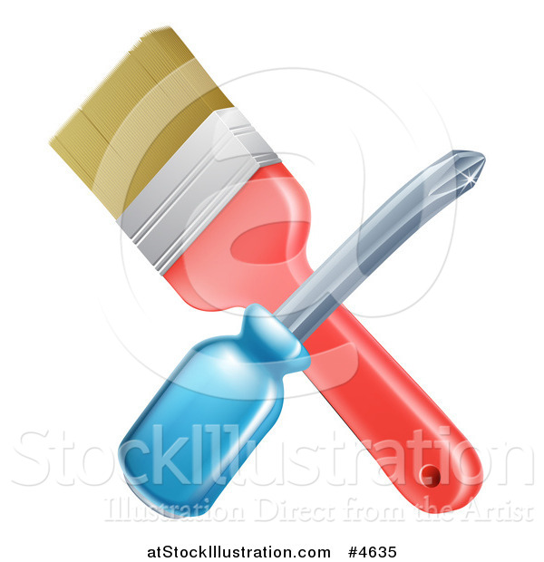 Vector Illustration of a Crossed Paintbrush and Screwdriver