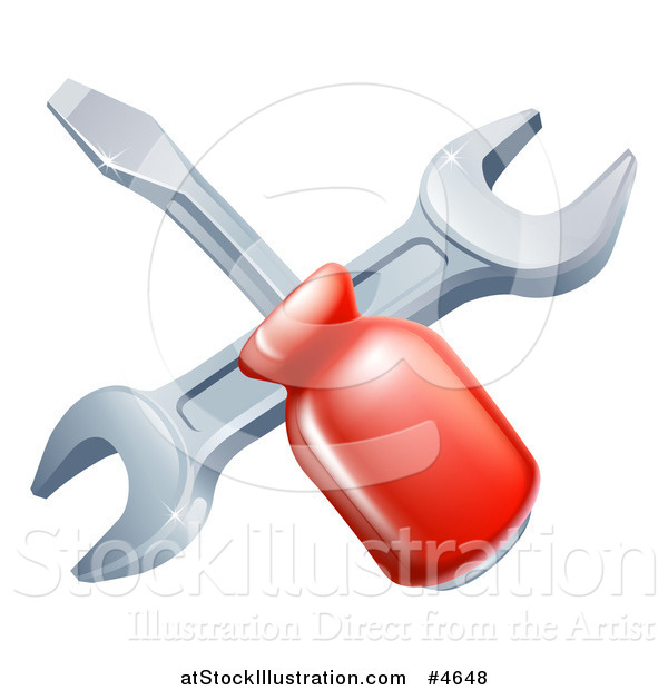 Vector Illustration of a Crossed Spanner Wrench and Screwdriver