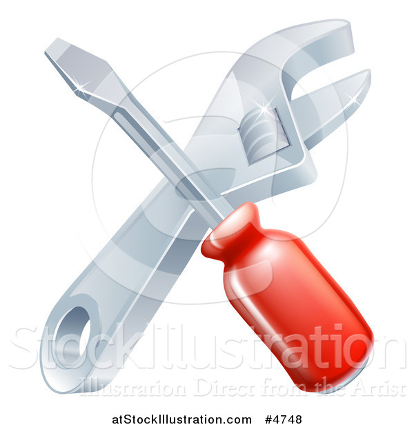 Vector Illustration of a Crossed Spanner Wrench and Screwdriver