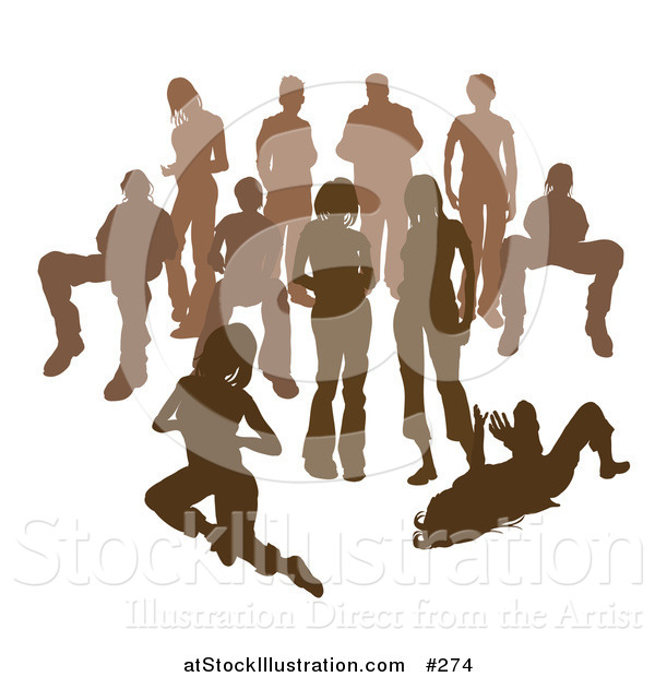 Vector Illustration of a Crowd of Brown Silhouetted People